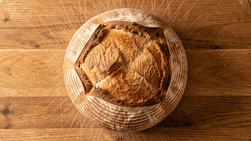 Fresh sourdough loaf from Honey and Hearth bakery.